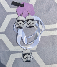 Load image into Gallery viewer, Star Wars Storm Trooper necklace &amp; matching earrings
